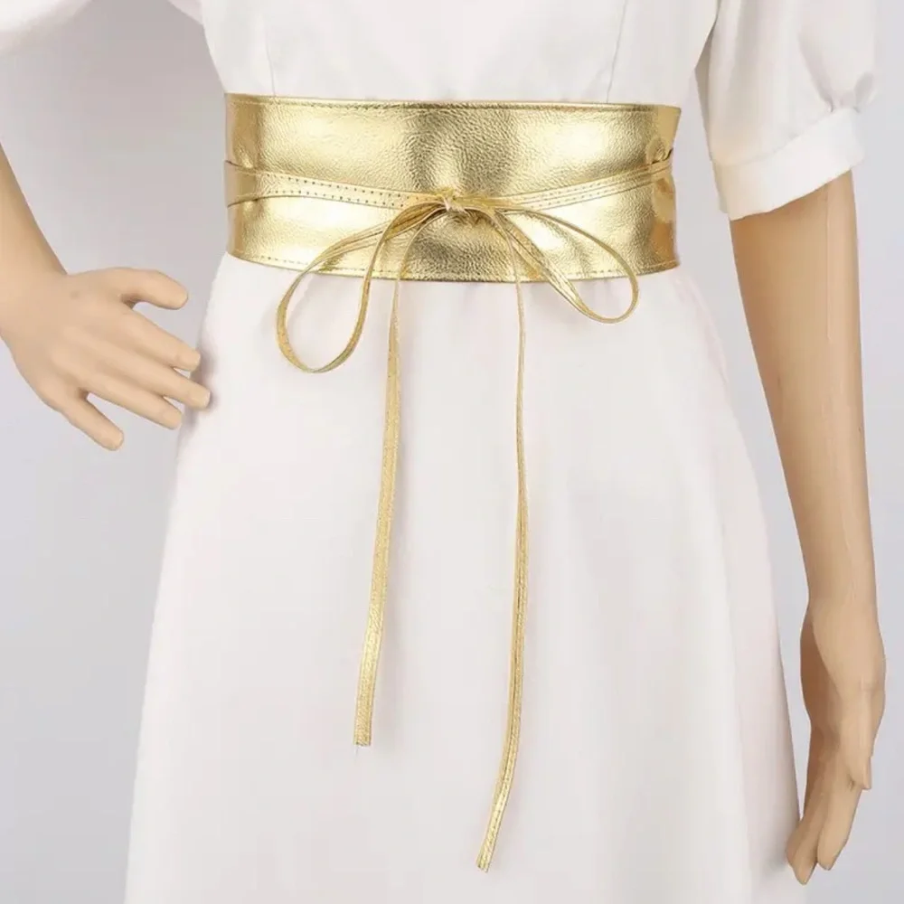 Passion Vacation Women Style Waist Belt Faux Leather Wide Wrap Around Bowknot